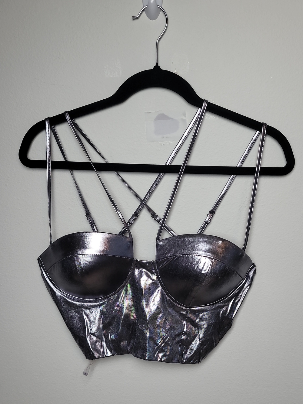 NWT Fashionnova Always Clubbing Reflective Top Metallic Silver Corset Top